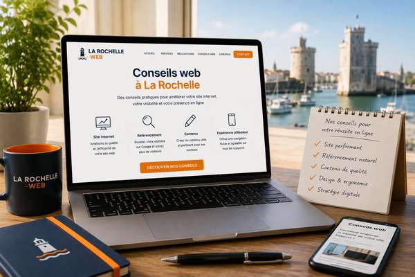 Conseils web et optimisation de site internet à La Rochelle sur ordinateur portable dans un bureau moderne