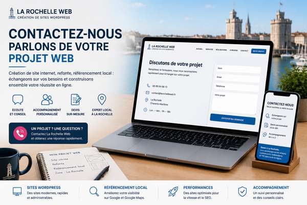 Contact création de site internet à La Rochelle Contactez La Rochelle Web pour votre projet de création de site internet, référencement local ou refonte de site à La Rochelle