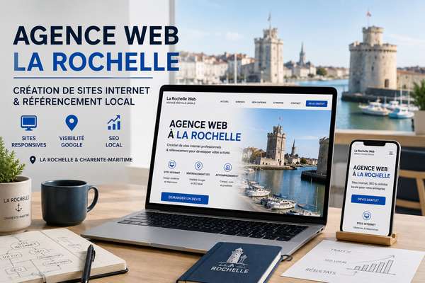 Création de site WordPress professionnel à La Rochelle affiché sur ordinateur portable et smartphone