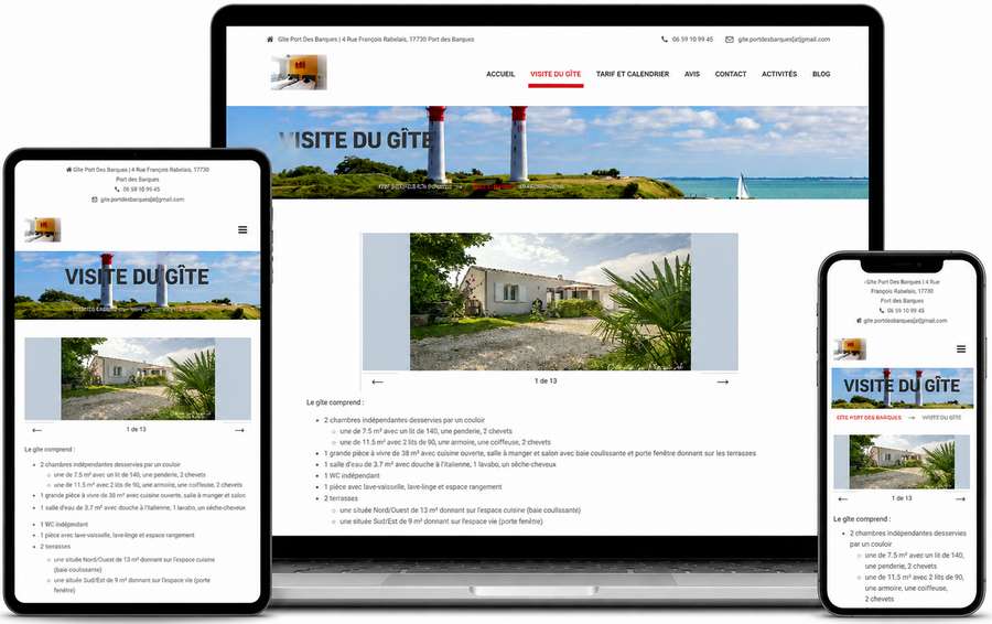 Exemple de site internet pour restaurant et pizzeria à La Rochelle affiché sur ordinateur tablette et smartphone
