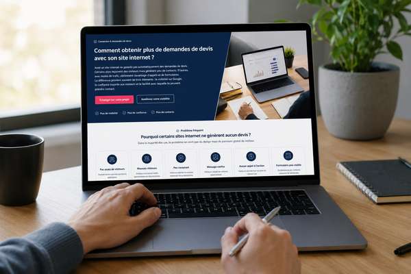 Professionnel utilisant un site internet optimisé pour générer davantage de demandes de devis et améliorer sa visibilité sur Google
